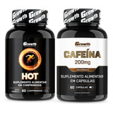 Cafeina 210mg 60 Caps + Hot 60 Caps Termogênico Growth