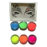 Kit C/6 Potinhos De Sombra Neon+1 Adesivo Strass Carnaval