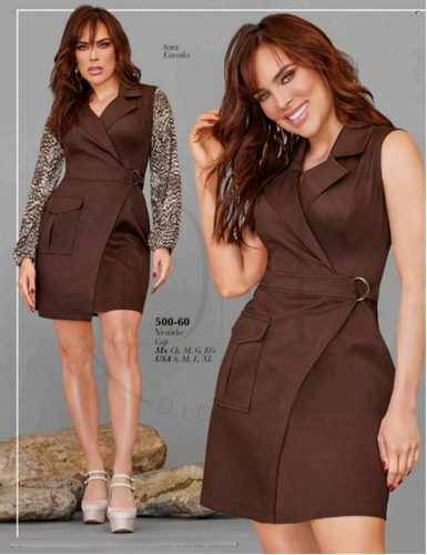 Vestido Corto Cklass 500-60 Cafe Outlet/saldos Mchn