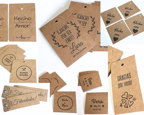 50 Tags Personalizados Etiqueta Colgante Papel Madera Kraft