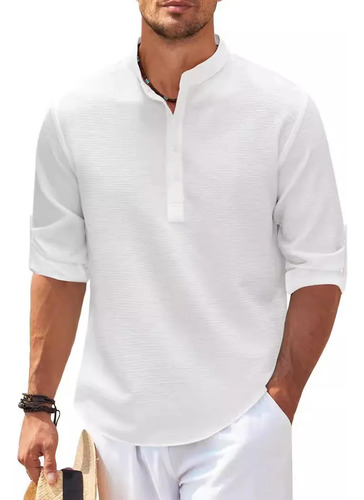 Camisa De Hombre Manga Larga Cuello Mao Estampado Donloi