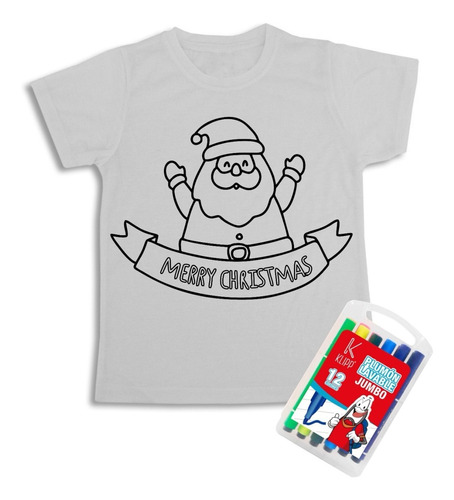 Camiseta Papá Noel Mery Navidad Colorear Marcadores Lavable