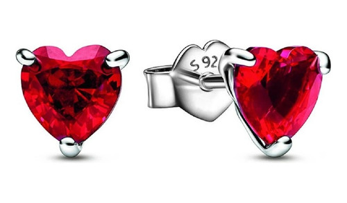 Aros Corazón Circón Rojo Brillante En Plata 925 Silver Heart