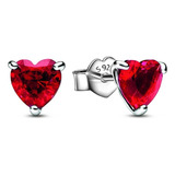 Aros Corazón Circón Rojo Brillante En Plata 925 Silver Heart