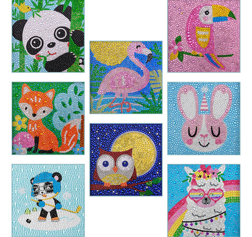 Kits De Pintura Por Diamantes Para Niños Animales 5d 8pz Diy