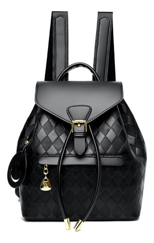 Backpack Mujer Antirrobo Moda Multi-bolsa Mochila Bolso De Casual Color Negro Diseño De La Tela Liso