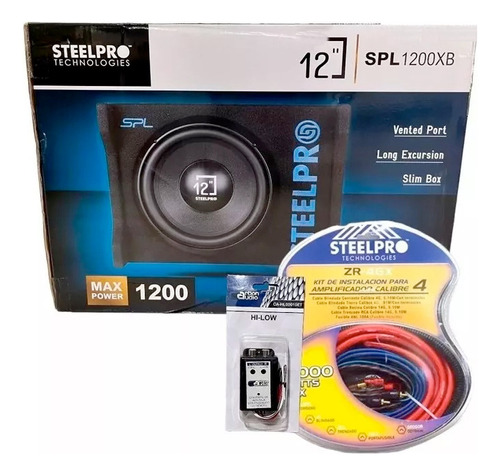 Woofer Amplificado 12 + Kit De Instalacion Steelpro+hi Low 