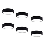 Kit 6 Plafon 20x20x7 Led P/ 1 Lâmp Preto Redondo Quarto Sala