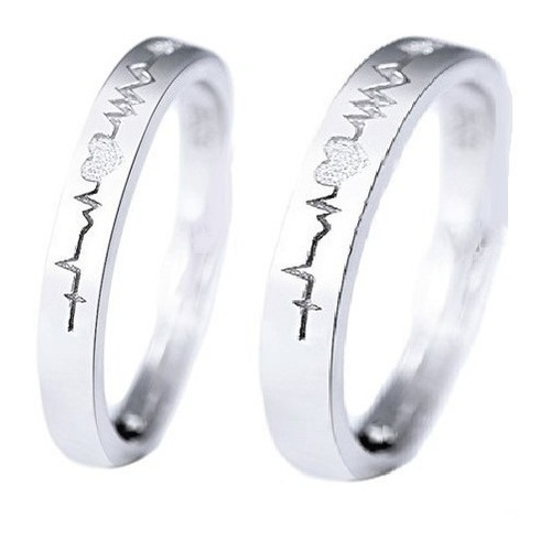 Lindos Anillos Duo Promesa Electrocardiograma Plata 925 A010