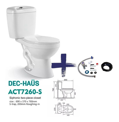 Wc 2 Piezas Dec Haus Descarga 20cm +kit Instalacion Act7260s