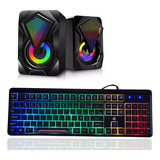 Kit Caixa De Som Com Teclado Gamer Rgb Led Notebook Pc 