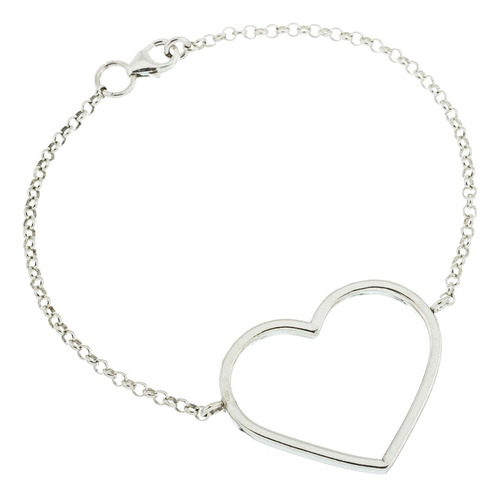 Pulsera Cadenita Con Corazón Calado En El Centro, Plata 925