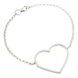 Pulsera Cadenita Con Corazón Calado En El Centro, Plata 925