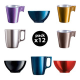 Juego X 12 Pz Flashy Colours Luminarc Taza Mug Bowl