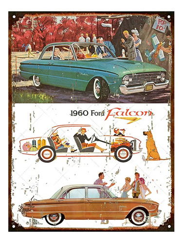 Cartel Chapa Publicidad Antigua Auto Ford Falcon 1960