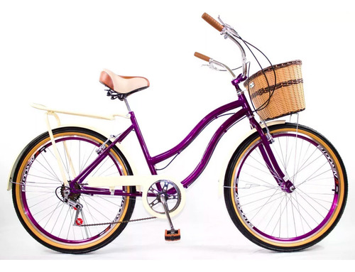 Bicicleta Aro 26 Retrô Vintage Feminina Cesta Vime Bagageiro