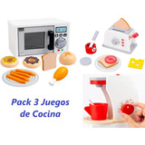 Set 3 Juego Didáctico Madera Microondas Tostador Cafetera