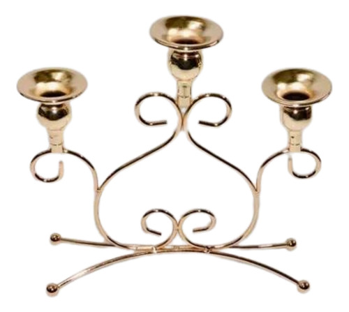 Centro De Mesa Candelabro Para Tres Velas Decorativo Dorado 