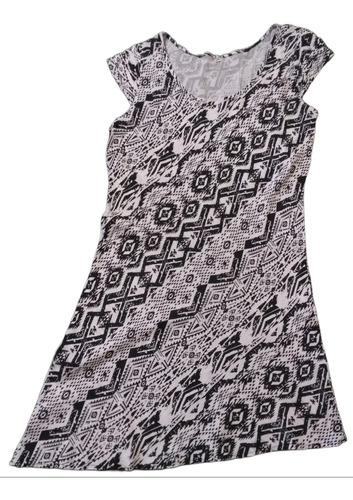 Vestido Fibrana S/m Corte Desigual Blanco Y Negro