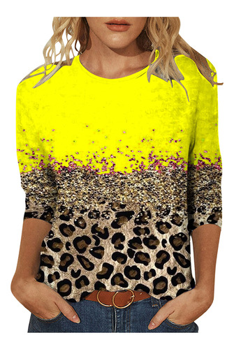 Camiseta Holgada Con Estampado De Leopardo Para Mujer, Camis