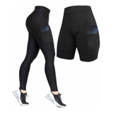 Kit Calça Short Ciclista Roupa Ciclismo Cintura Alta C/forro