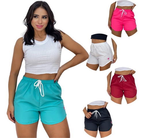 Kit 5 Shorts Feminino Tactel Moda Verão De Praia De Academia