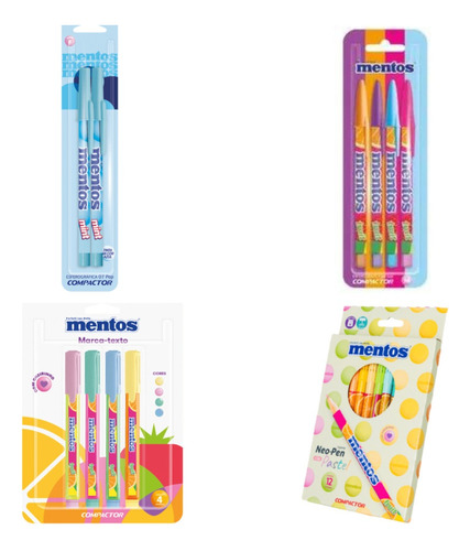 Kit Canetas E  Marca Texto Mentos Compactor Escolar C/cheiro