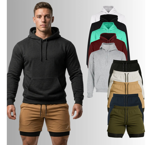 Paquete 5 Sudaderas Y 5 Shorts Deportivos Para Hombre Gym