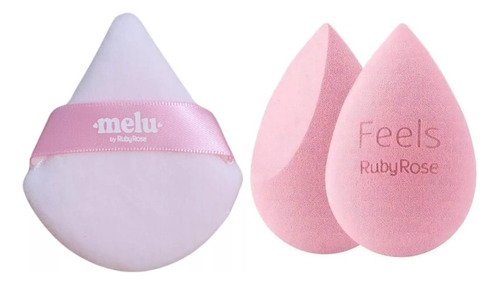 Kit Esponja Maquiagem Fluffy Puff E Soft Blender Melu E Ruby