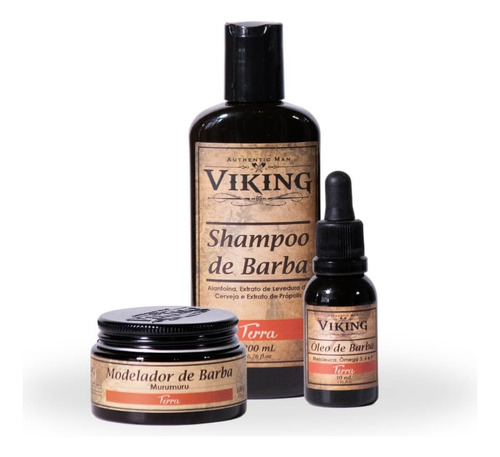 Kit Para Barba Shampoo + Óleo + Modelador Viking Terra