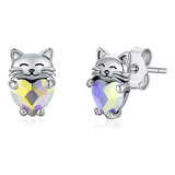 Aretes De Plata De Ley 925 Con Diseno De Gato De Animales Li