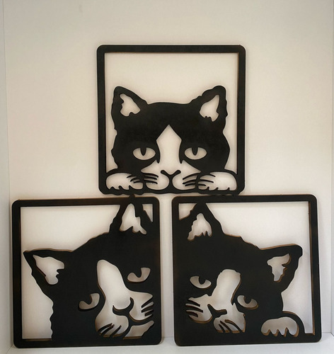 Cuadro Triptico De Gatos En Mdf 