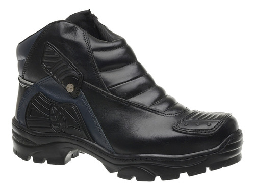 Bota Motociclista Accona Cano Curto Couro Preto E Azul 15342