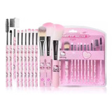 Juego Kit De 12 Brochas Make Up Maquillaje Kitty Color Rosa
