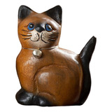Estátua De Gato Esculpida Em Madeira S Cabeça Esquerda