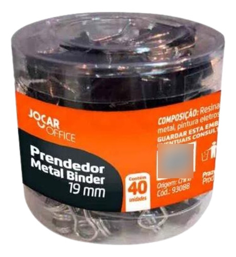 Prendedor De Papel Binder Clip 19mm Caixa Com 40 Unidades