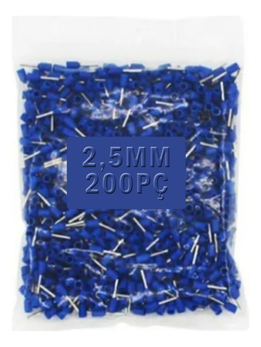 Terminal Tubular 2,5mm Ilhós Simples Azul P/ Crimpar 200 Pçs