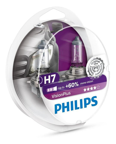 Lampara H7 Vision Plus 12v 55w Philips Set X 2 + 60% Luz