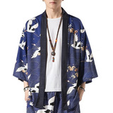Chaqueta Kimono Japonesa Cardigan Grúa Estampado Baggy Albo