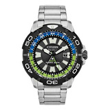 Relógio Citizen Promaster Ecodrive Gmt Bj7128-59g Cor Da Correia Prata Cor Do Bisel Preto Cor Do Fundo Preto/azul/verde