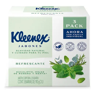 Jabones En Barra Kleenex Eucalipto y Hojas de Romero y Menta 110g 3 Piezas | MercadoLibre