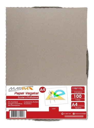 Papel Vegetal A4 210x297mm 110-115g/m² Caixa Com 100 Folhas