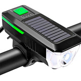 Farol Bike Lanterna Led Recarregável Usb E Solar Com Buzina