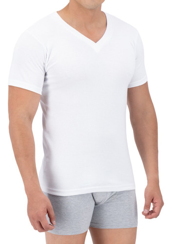 Playera Eurus Hombre Cuello V Manga Corta Algodon Blanca 