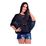 Blusa Ombro A Ombro Saída De Praia Preto