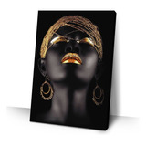 Quadros Decorativos Mulher Negra Maquiagem Dourado Moderno Cor Neutro Armação Natural