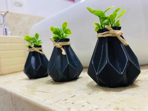 Kit Mini Vasos Decorativos Casa - Kit 3 Unidades Com Plantas