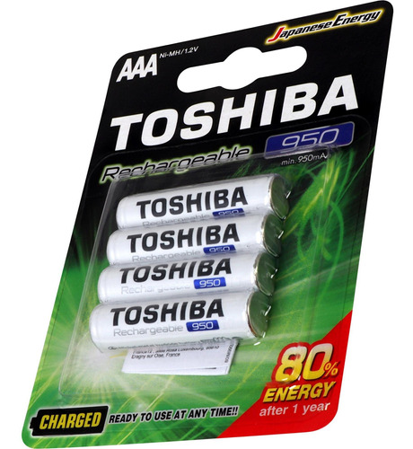 Pilha Recarregável Aaa 950mah C/4 Toshiba