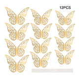 12 Unids 3d Mariposa Hueco Pegatinas De Pared, Metal Textura