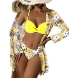 Conjunto Moda Praia Feminino Kimono + Biquini 3peças